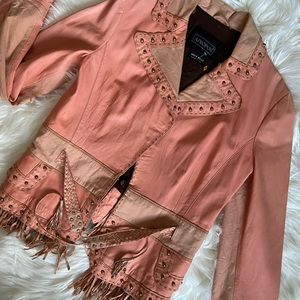Italian 100% leather Italy Jacket Fringe studs new